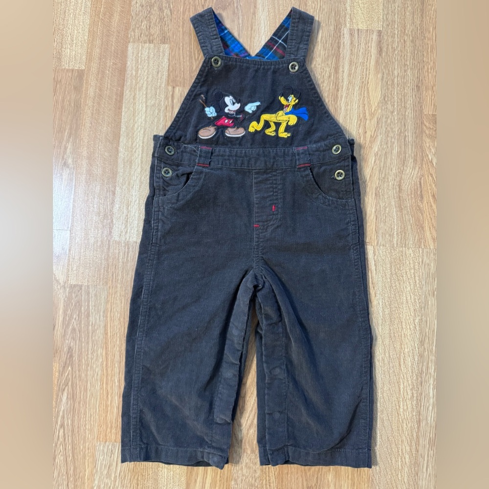 Vintage Disney Mickey Mouse & Pluto Corduroy Overalls Size 18-24m